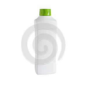 White bottle with green plastic cap