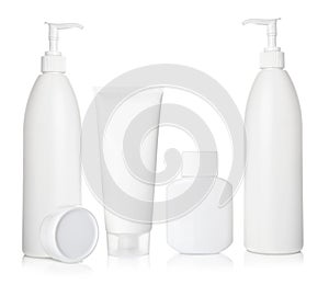 White bottles of cosmetic set