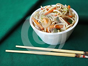 White bowl with Chinese noodles