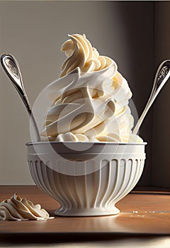 White bowl with creamy dessert - AI generated food