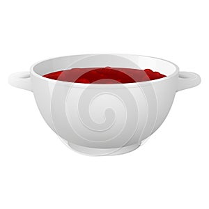 White bowl with delicios strawberry jam.