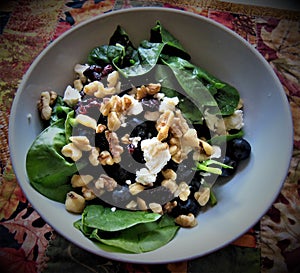 Spinach Walnut Fetta Cheese Dried Cranberries Equal Salad photo