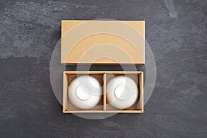 White bowl in paper box package mockup