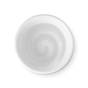 White bowl top view isolated realistic object. Plate clean, empty porcelain dish. Kitchen 3d graphic for cafe