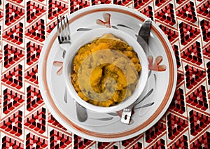 A bowl of Yam and Beans Pottage or Nigerian Porridge photo