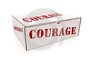 White Box with Courage on Sides Isolated