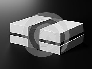 White box mock up. Blank flat white paper cardboard box template lying on black background Packaging collection. 3D
