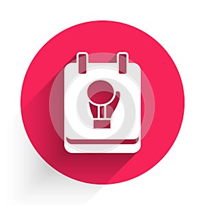 White Boxing glove icon isolated with long shadow background. Red circle button. Vector