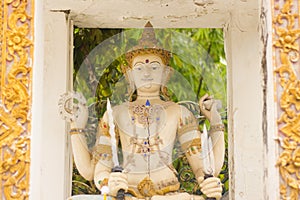 white Brahma statue in Thai temple