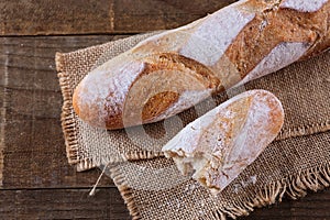 White bread on rustic wooden background