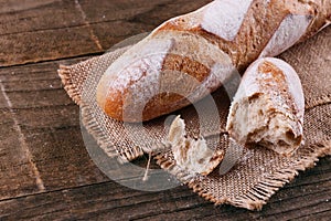 White bread on rustic wooden background