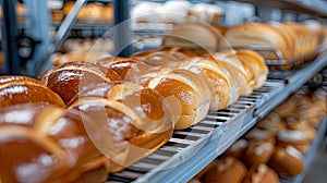 White Bread Shelves at Bakery Factory - Freshly Baked Loaves on Display