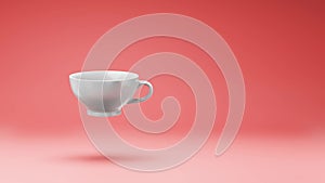 White Breakfast Cup Spinning on Studio Red Background