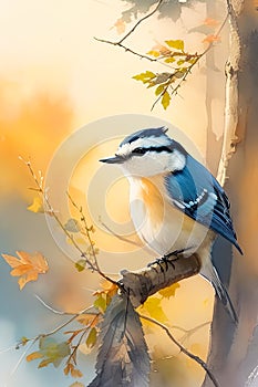 A white-breasted nuthatch bird colorful illustration