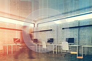 White brick open space office side, people