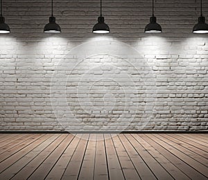 White brick showroom highlighted by the brilliance of spotlighting