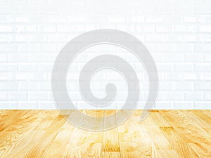 White brick tile wall and wood parquet floor