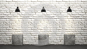 White brick wall with chandeliers 3D rendering