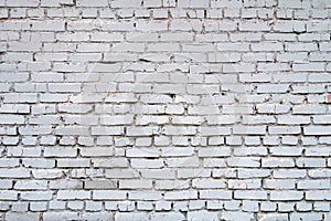 White brick wall. Empty horizontal background with old bricks and mortar. Copy space for text