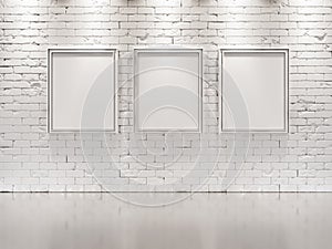 WHITE BRICK WALL with frames for paintings