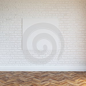 White Brick Wall Interior Design With Blank Frame