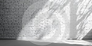 White brick wall with light and shadows creating an abstract pattern on the surface of the wall