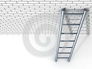White brick wall and metal ladder