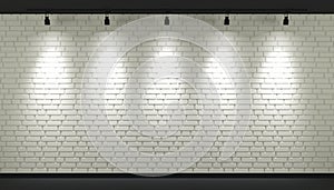 White brick wall with spotlight, background, wallpaper. 3d illustration