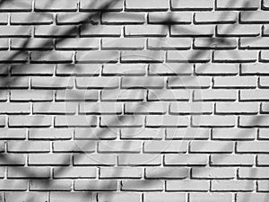 White brick wall texture background. White grunge brick wall with shadow