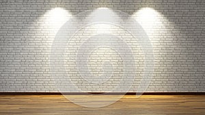 White brick wall with three spot lights