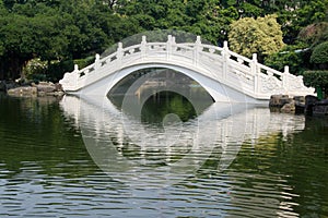 White bridge in an Asian garden