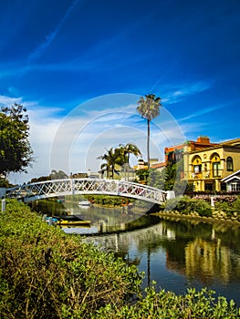 White Bridge and Beautiful Homes Along The Venice Canals