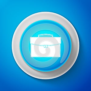 White Briefcase icon isolated on blue background. Business case sign. Circle blue button with white line