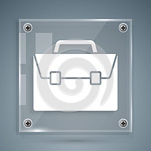 White Briefcase icon isolated on grey background. Business case sign. Business portfolio. Square glass panels. Vector