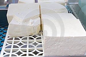 White brine cheese from cow, goat or sheep milk ready for eating . White brine bulgarian sirene ready for consummation. Traditiona