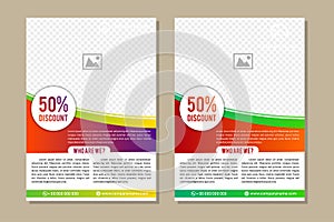 White Brochure, leaflet, flyer, cover template. Modern rainbow Geometric Abstract background red, yellow, purple, green & blue squ