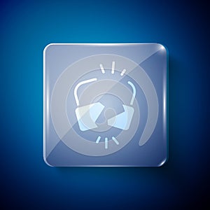 White Broken or cracked lock icon isolated on blue background. Unlock sign. Square glass panels. Vector Illustration