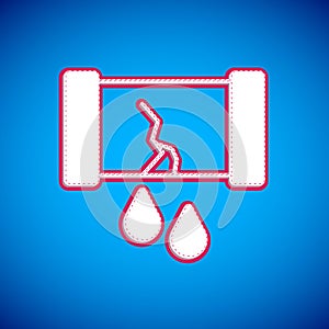 White Broken oil pipe with valve icon isolated on blue background. Vector