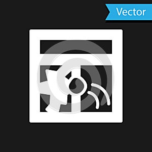 White Broken window icon isolated on black background. Damaged window. Beaten windowpane concept. Vandalism. Vector