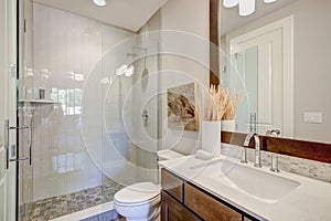 White and brown bathroom interior