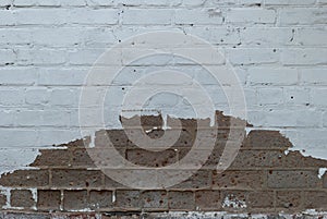 White brown brick wall, paint, cracks, background, old, texture