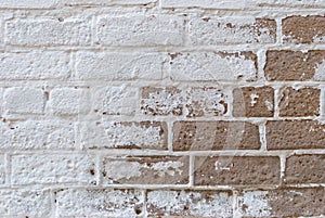 White brown brick wall, paint, cracks, background, old, texture