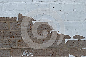 White brown brick wall, paint, cracks, background, old, texture