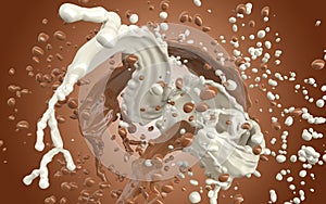 White and brown chocolate splash isolated on brown