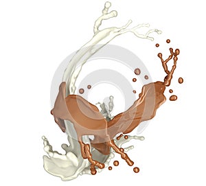 White and brown chocolate splash isolated on white