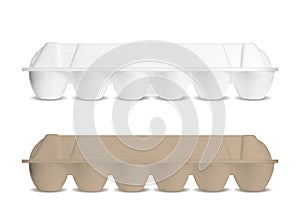 White and brown empty plastic container for twelve eggs