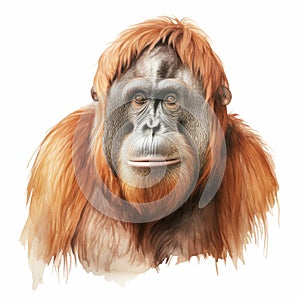 Orangutan Portrait Watercolor Illustration In Zbrush Style photo