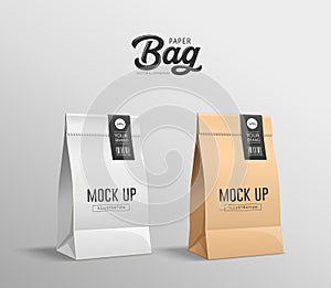 White and Brown Paper bag folded, mouth bag there are stickers