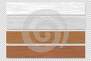 White and brown wooden planks or banners with shadow are isolated on squared background