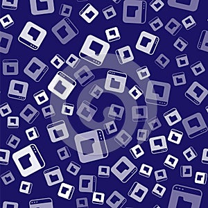 White Browser files icon isolated seamless pattern on blue background. Vector